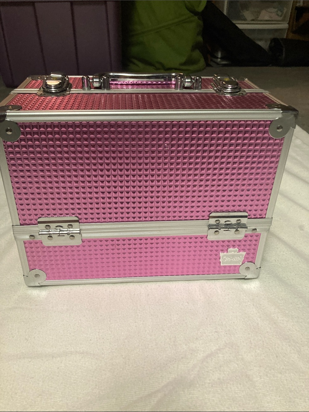 Metallic Pink Portable Makeup Storage Case with Silver Trim
